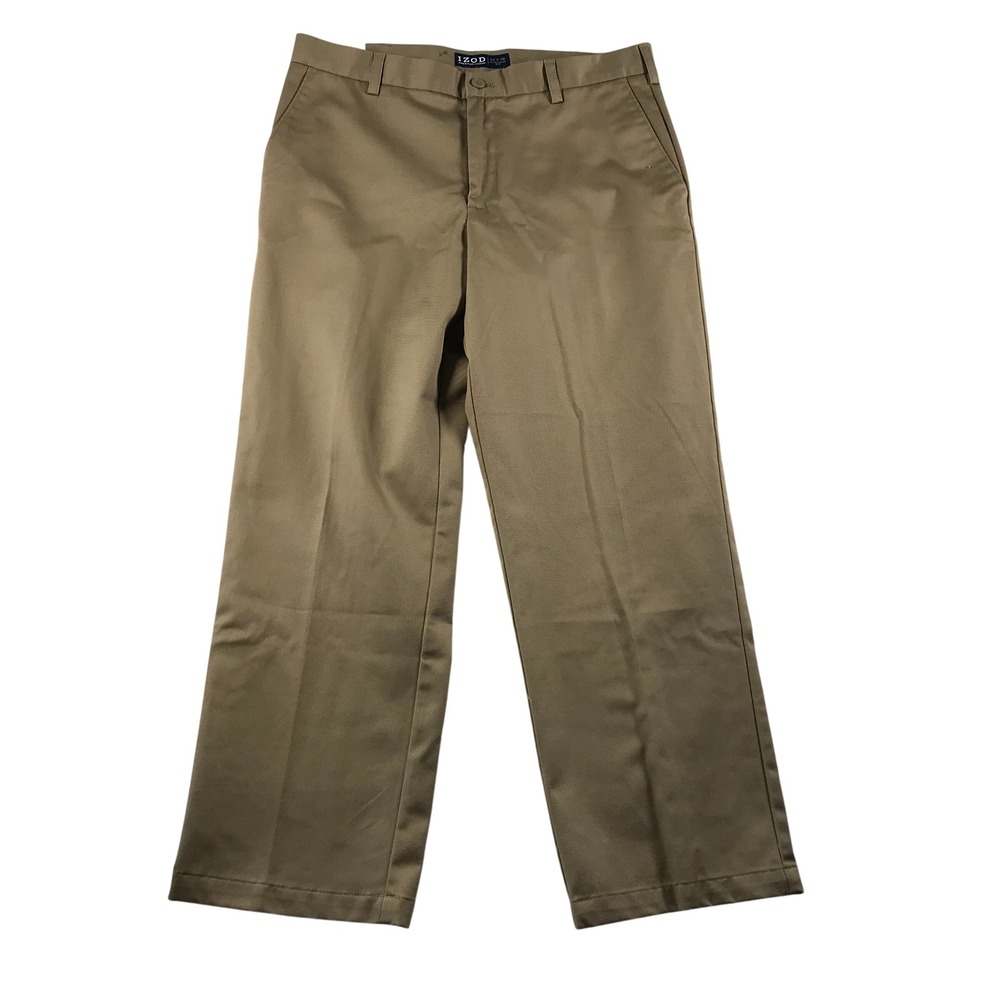 IZOD American Chino Khaki Pants Mens 34x29 Straight Fit Flat Front Wrinkle Free